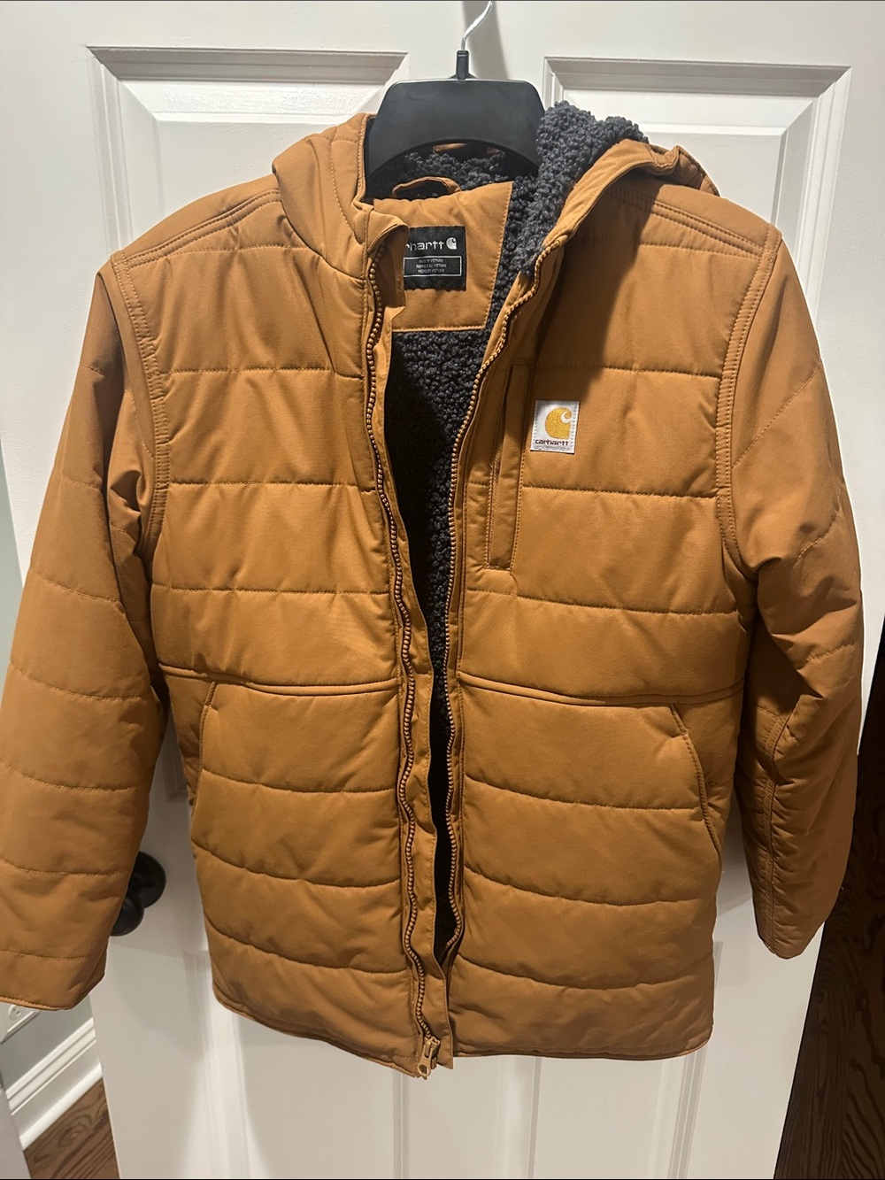 Carhartt Boys (L 14/16)Brown Hooded Quilted Sherpa-Lined Puffer Jacket